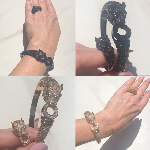 Gold Panther Swarovski Crystal Bracelet & Ring Set - Picture 3 of 5